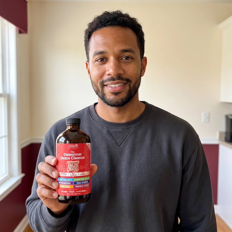 Person holding the Livingston Naturals bottle
