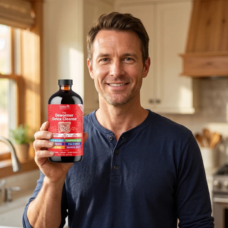 Person holding the Livingston Naturals bottle